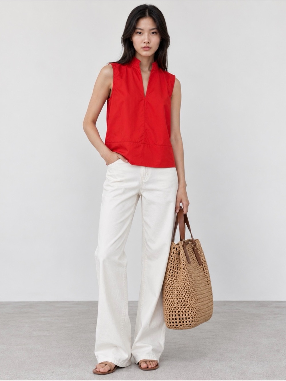 Banana Republic Red Cotton Sleeveless Popover Top XS NWT